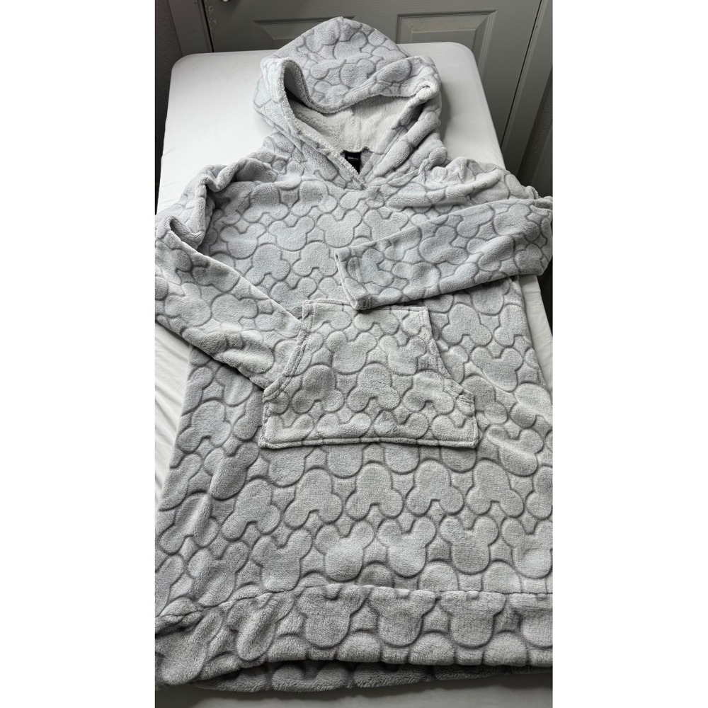 Disney Mickey Mouse Grey Embossed Faux Fur Hoodie Robe Loungewear Medium